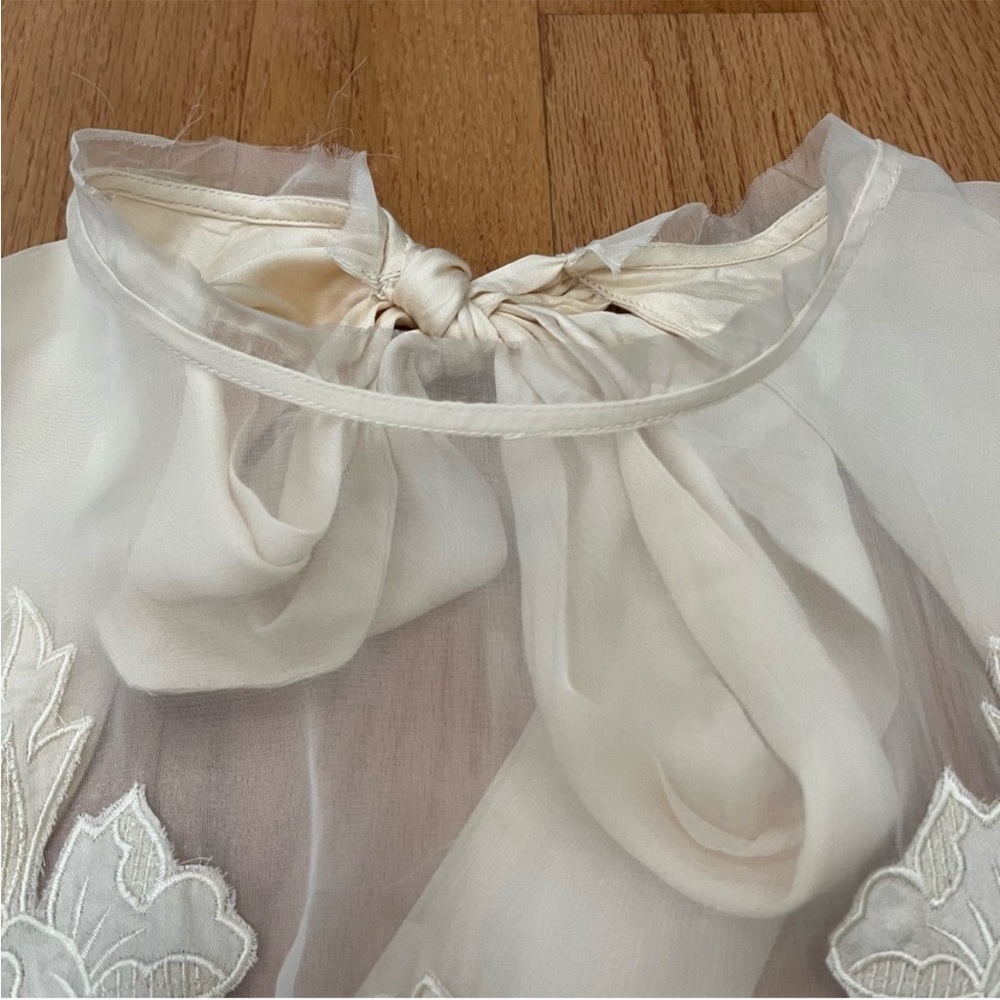NWOT Free People Off White Satin Long Sleeve Floral Embroidery Body Suit, Size S - Picture 5 of 9